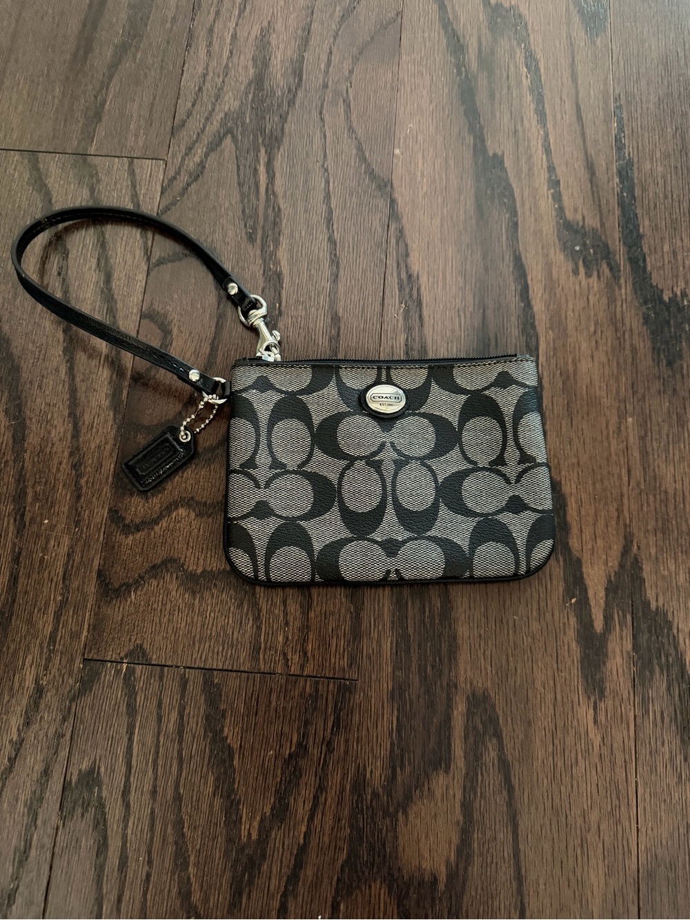 Coach Gray and Black Signature Canvas Wristlet